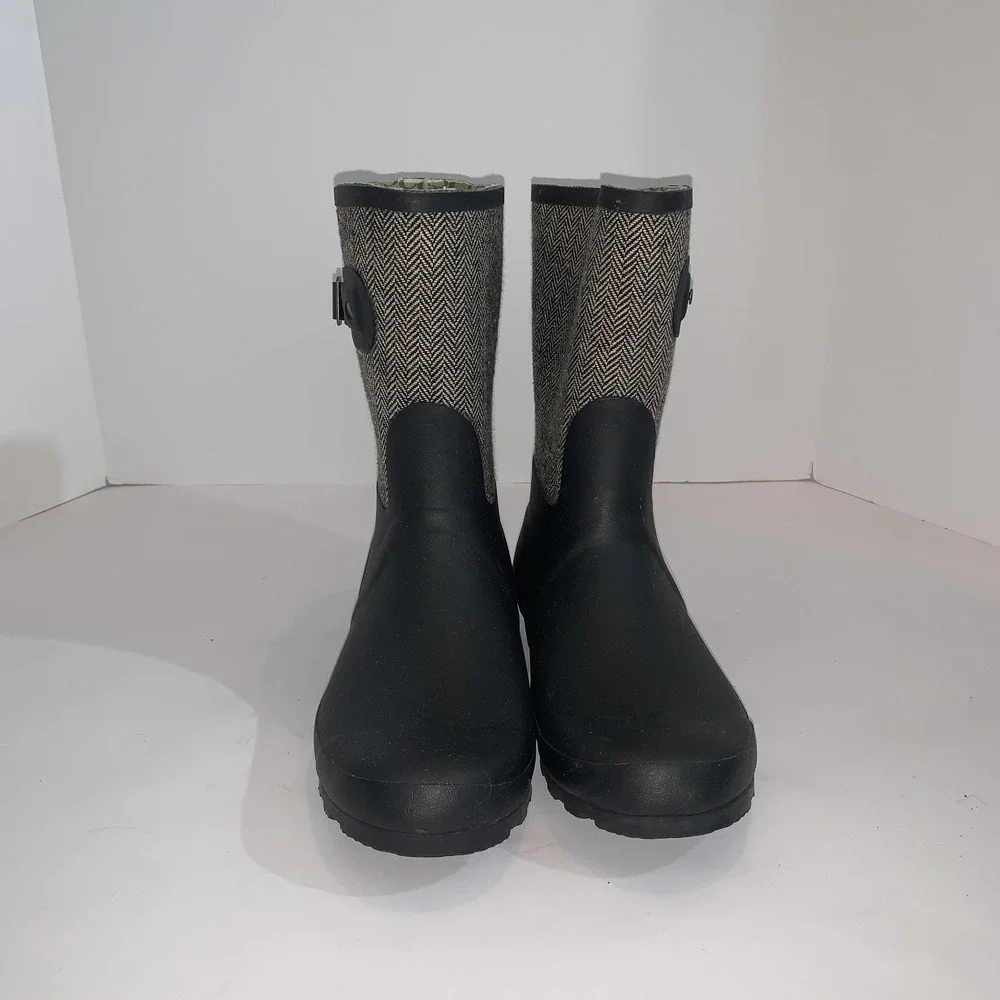 Chooka Rain Boots Womens 10 Black Herringbone Mid Rubber Waterproof EU 40.5